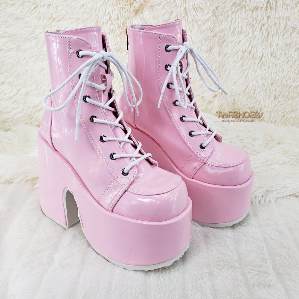 Demonia 5 Inch Platform Boots in Pink - Picture 3 of 15